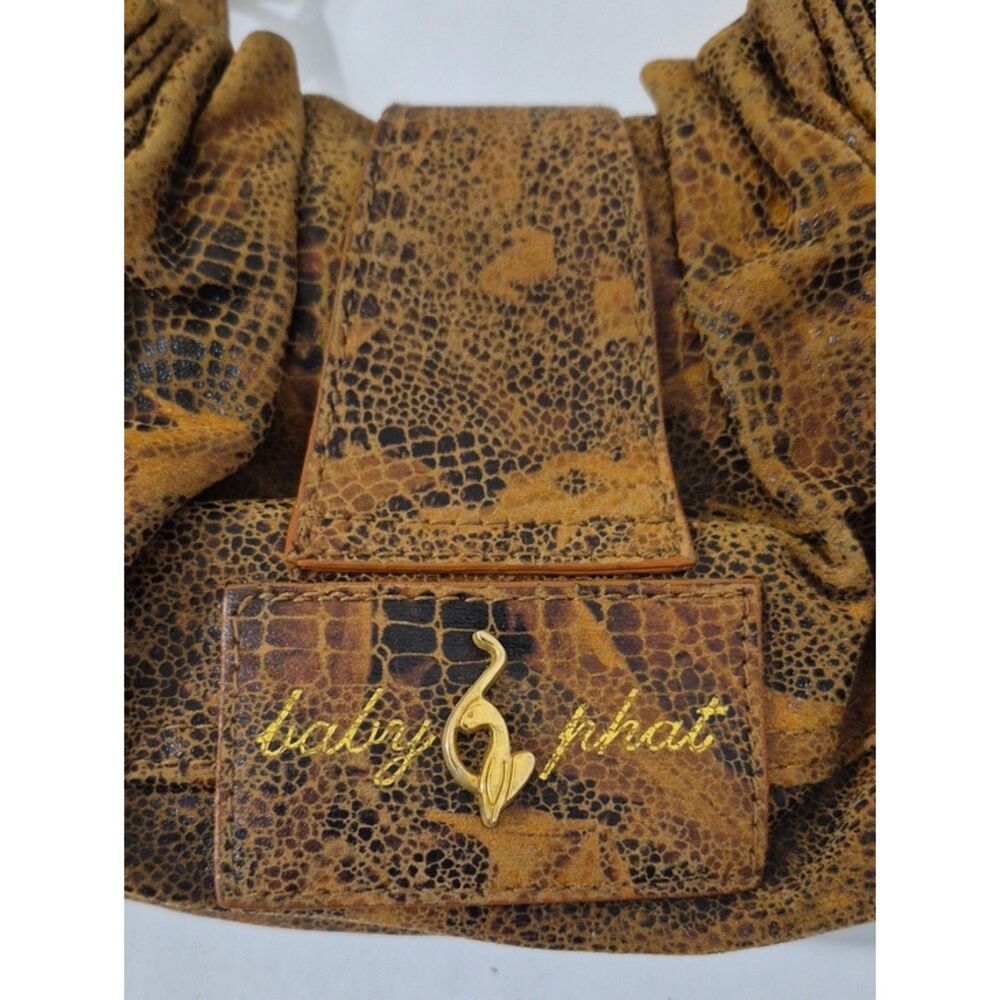 Baby Phat Y2K McBling Ruched Croc Embossed Shoulder Bag Rhinestone Charm Vtg - Picture 13 of 15